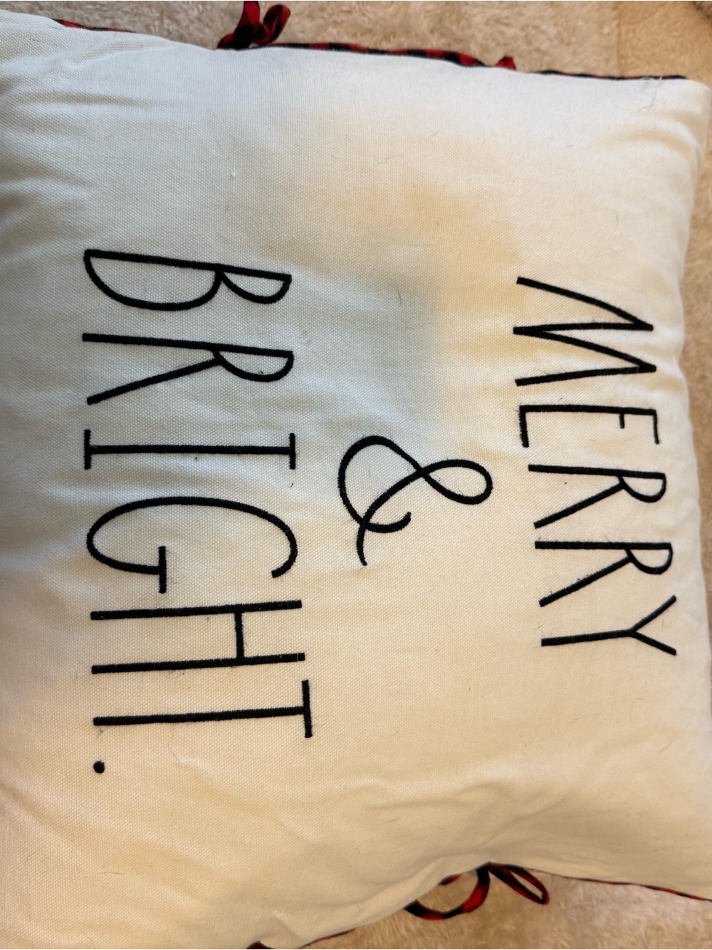 Rae Dunn White Merry & Bright Holiday Pillow with Black Lettering